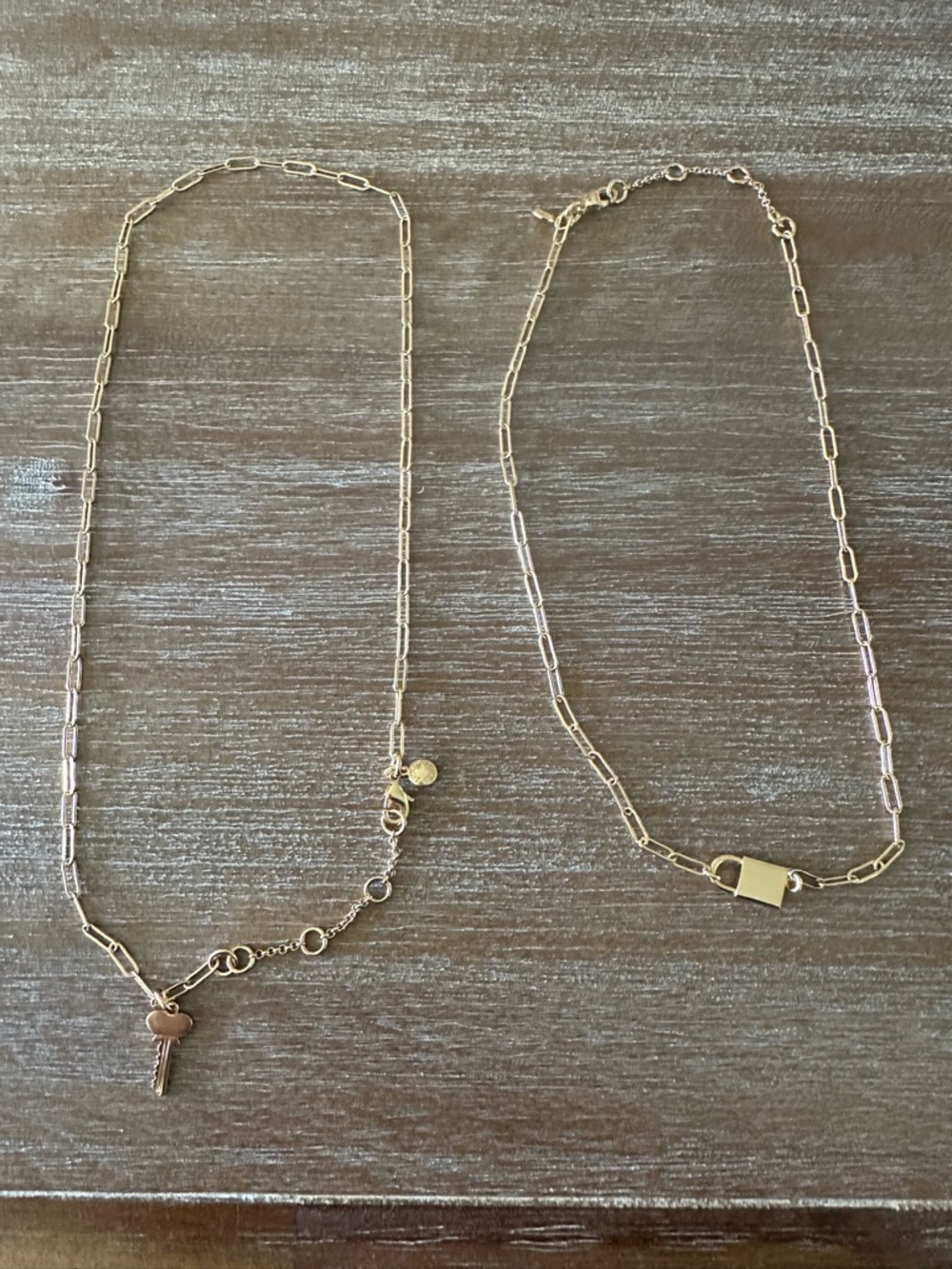 J. Crew Gold-Tone Paperclip Lock and Key Necklaces -NWOT